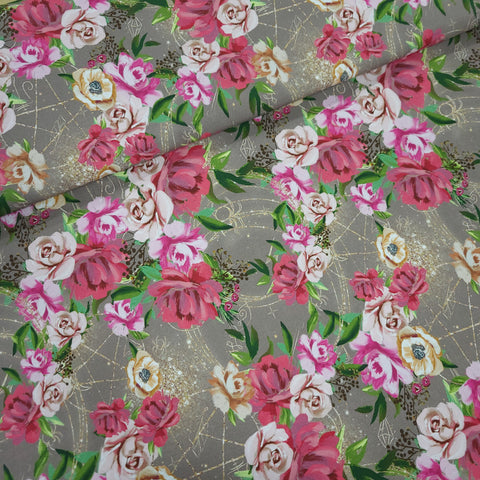 Cotton jersey - Roses golden gray background 