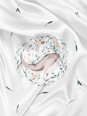 Napkin and Blanket Panel Whale foliage white background