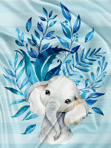 Blue Foliage Elephant Napkin and Blanket Panel