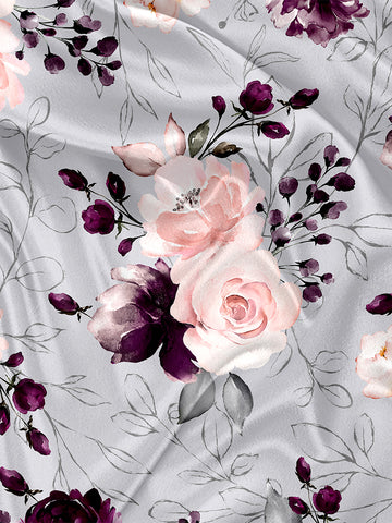 Panneau pour Serviette et Couverture Floral gris et rose