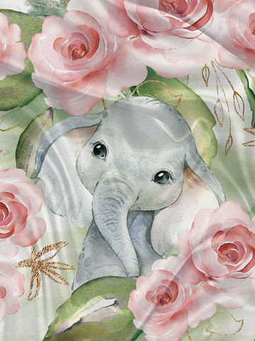 Panneau pour Serviette et Couverture Éléphant Floral Doré