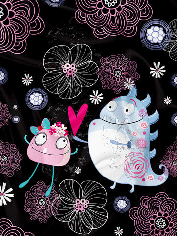 Napkin and Blanket Panel Monsters in Love pink