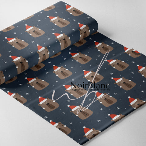 Christmas brown bear navy background