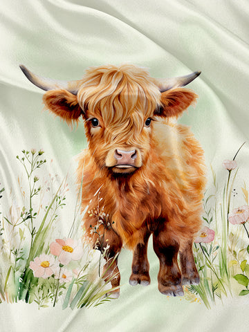 Highland Cow in the Field! Napkin and Blanket Panel!