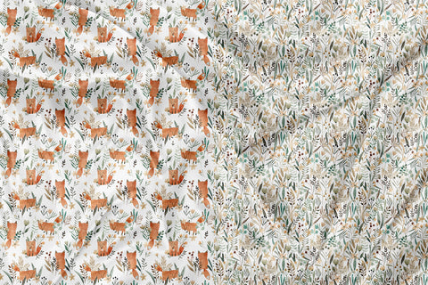 Watercolor Fox and Flower Garment &amp; Blanket Panel