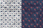 Panel for Clothing and Blanket Bear and Deer Bouquet floral navy