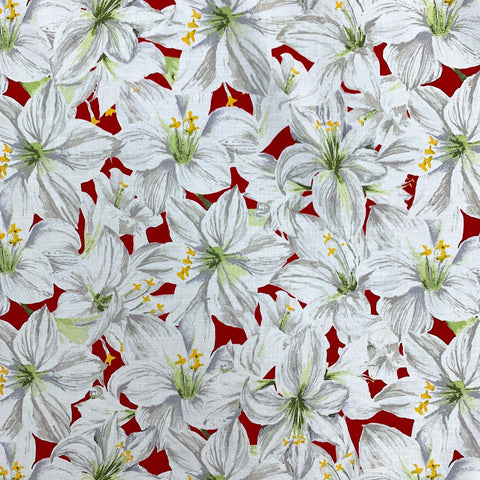 100% Cotton with Pattern - Red Hibiscus