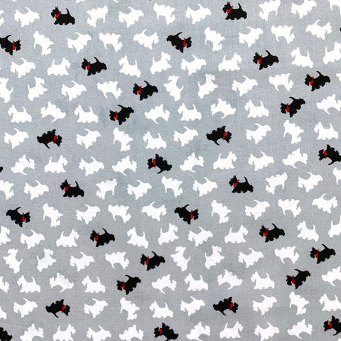 100% Cotton Patterned - Small Black and White Dog