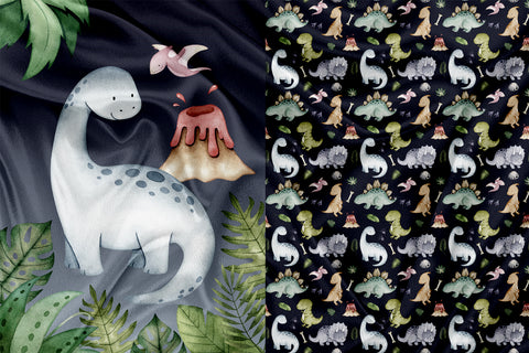 Panel for Clothing and Blanket Dino multi Navy