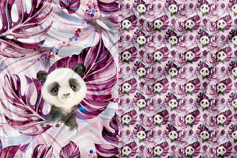 Panda Tropical Plum Clothing and Blanket Panel