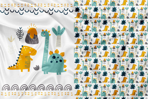 Panel for Clothing and Blanket Dino Orange